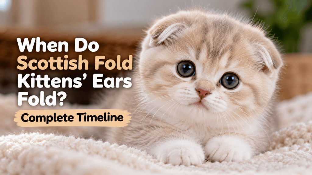 Cream Scottish Fold kitten with naturally folded ears resting on a soft blanket