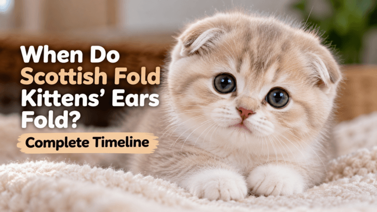 Cream Scottish Fold kitten with naturally folded ears resting on a soft blanket