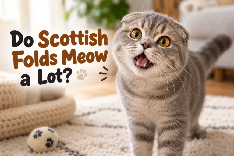 Home 9 Scottish Fold meowing with its mouth open in a cozy living room