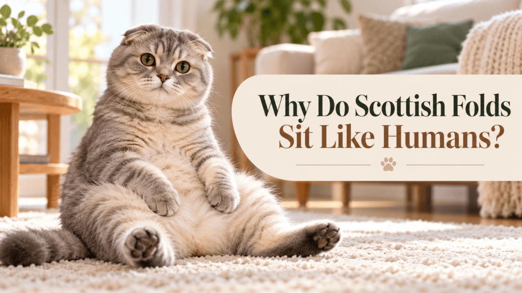 Scottish Fold sitting like a human in the Buddha pose