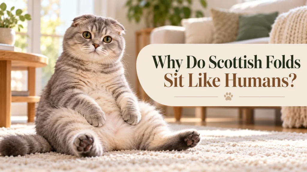 Scottish Fold sitting like a human in the Buddha pose